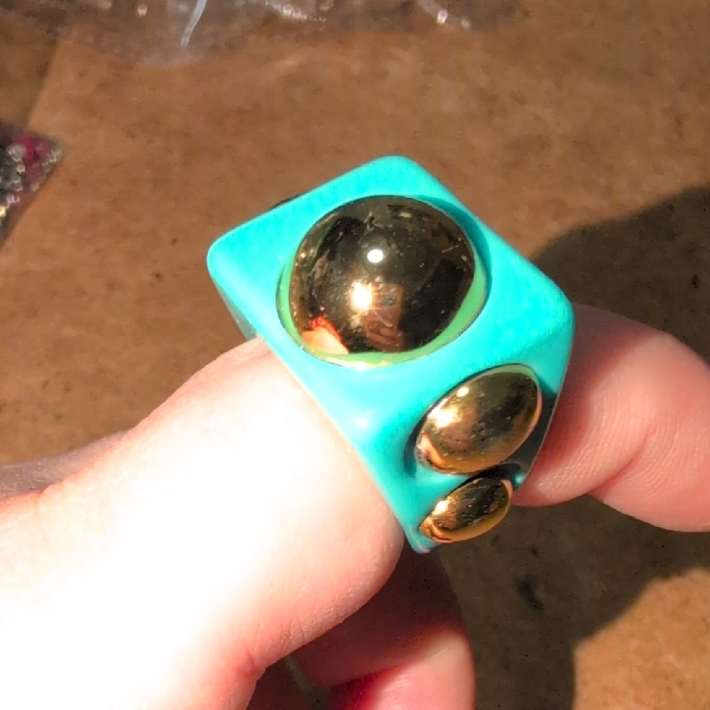 Turquoise Resin Ring with Gold Domes - Women's Fashion Ring